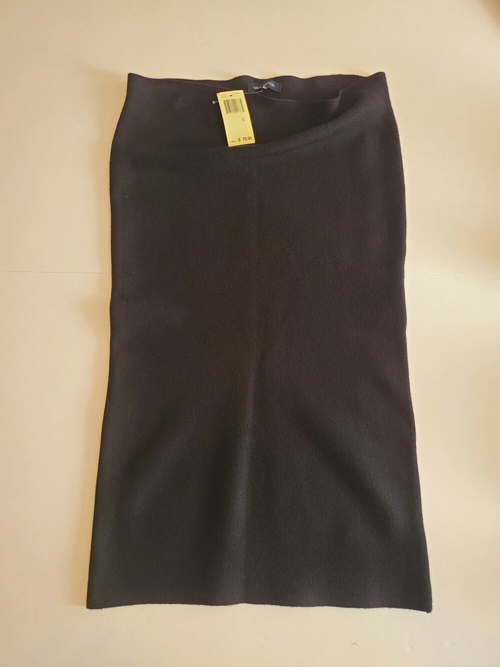 NWT Lg. Max Edition Black Knit Pencil Skirt Bodycon Midi Career Stretch MSRP $78